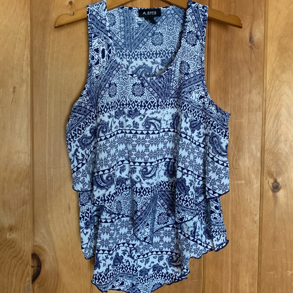 Blue and white textile designed layered blouse